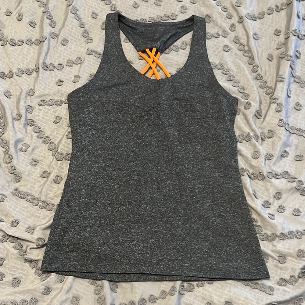 Gray Tank Top with Orange Accent